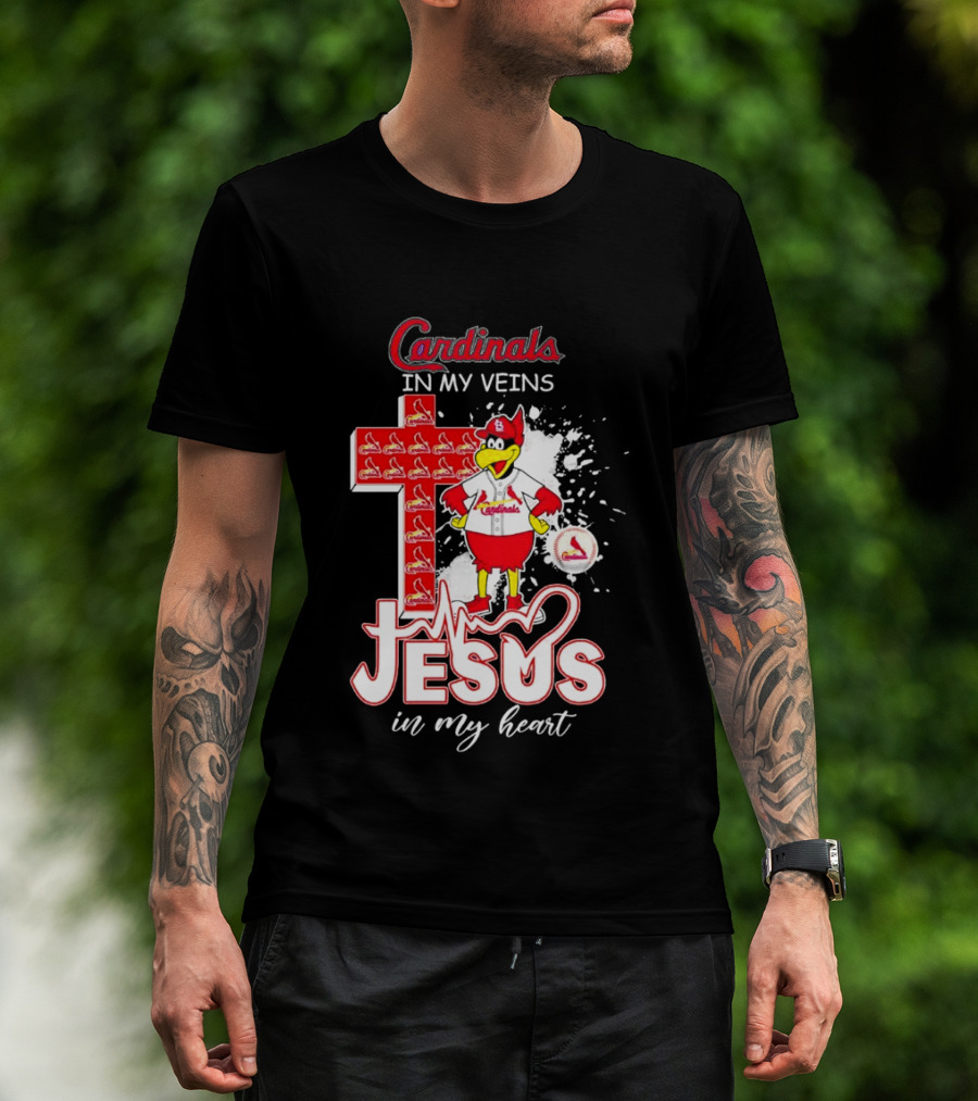 Cardinals In My Veins Jesus In My Heart Cross T-Shirt
