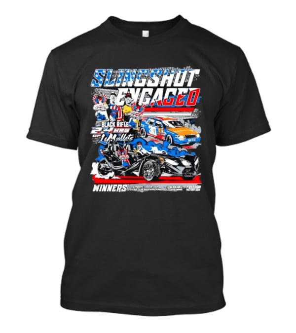 Slingshot Engaged Winners Carson Hocevar Cletus McFarland Black Rifle Freedom Factory 2.4 Hours Of Le Mullets T-Shirt