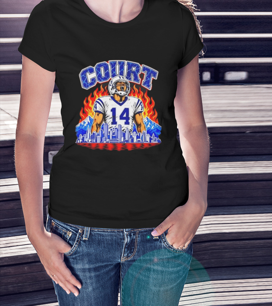 Courtland Sutton Court 14 Skyline Flames Broncos T-Shirt