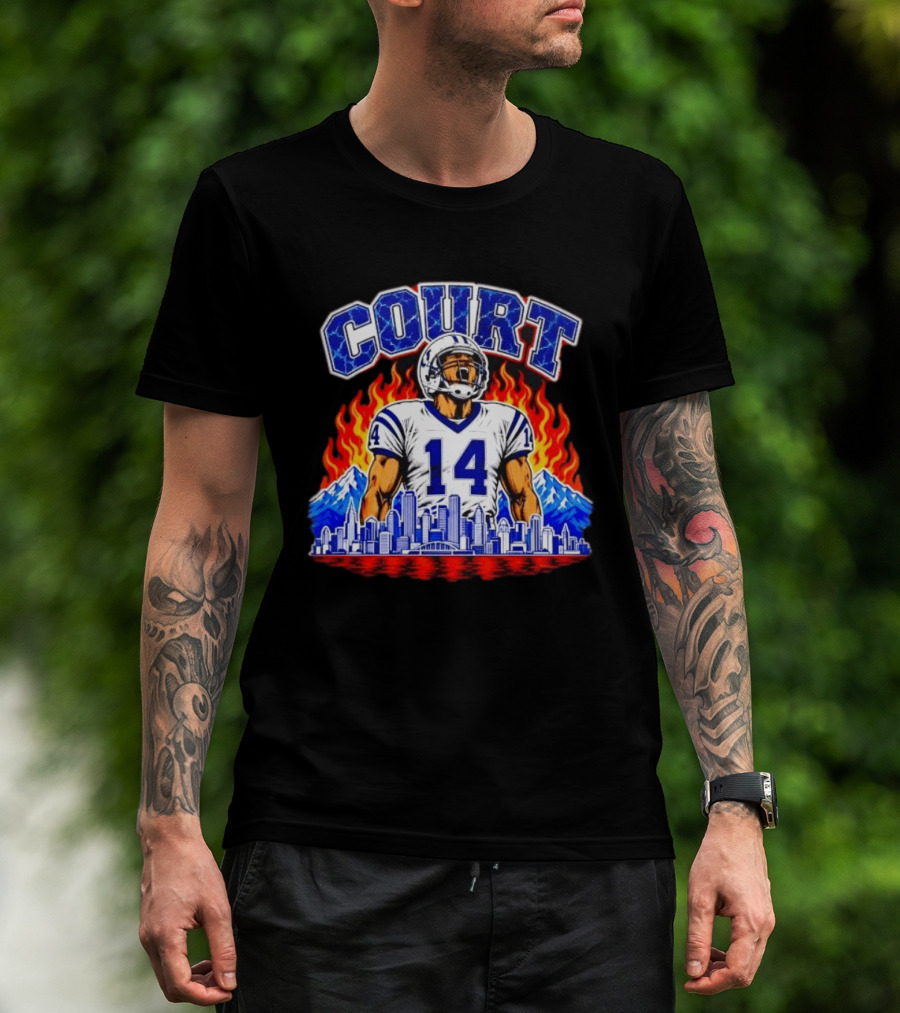 Courtland Sutton Court 14 Skyline Flames Broncos T-Shirt