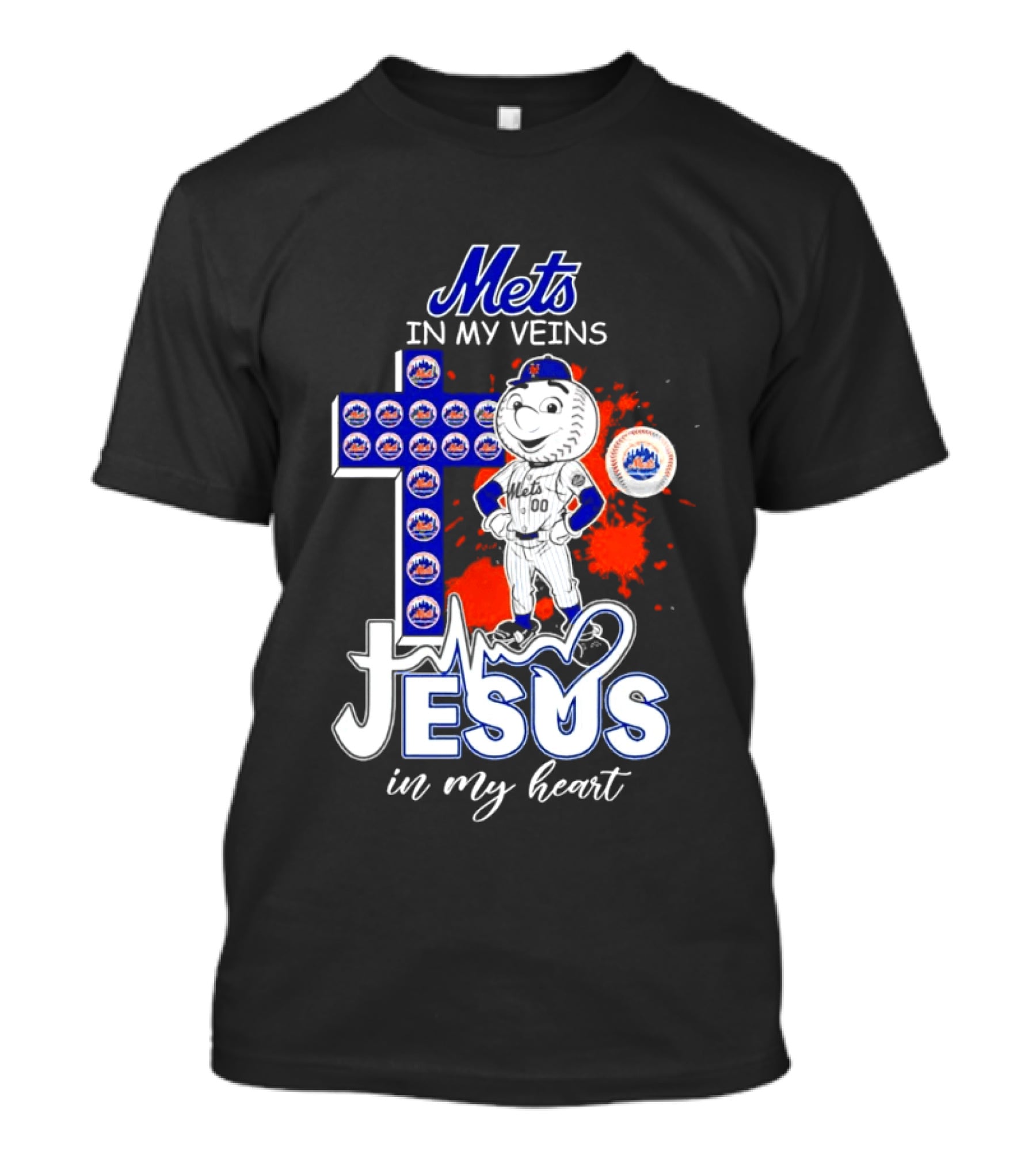 Mets In My Veins Jesus In My Heart Cross And Baseball T-Shirt
