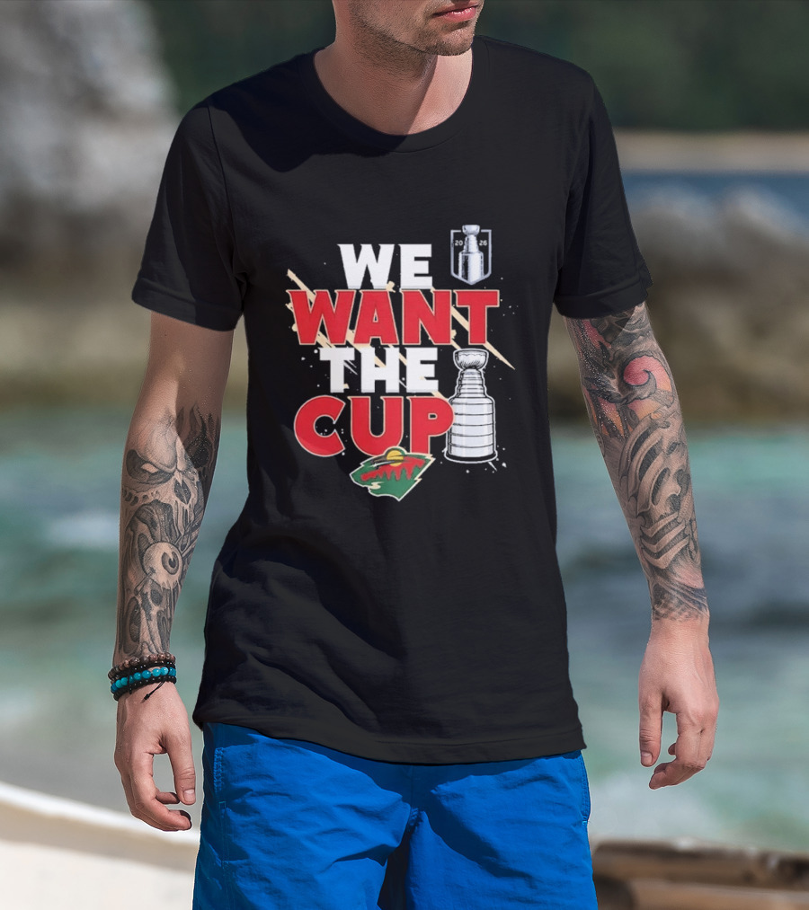 Minnesota We Want The Cup Hockey Fans Stanley Motif T-Shirt