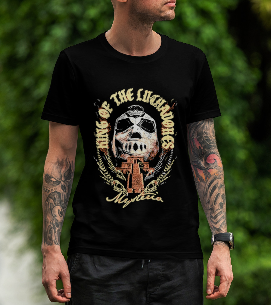 King Of The Luchadores Mysterio Aztec Pyramid Mask T-Shirt