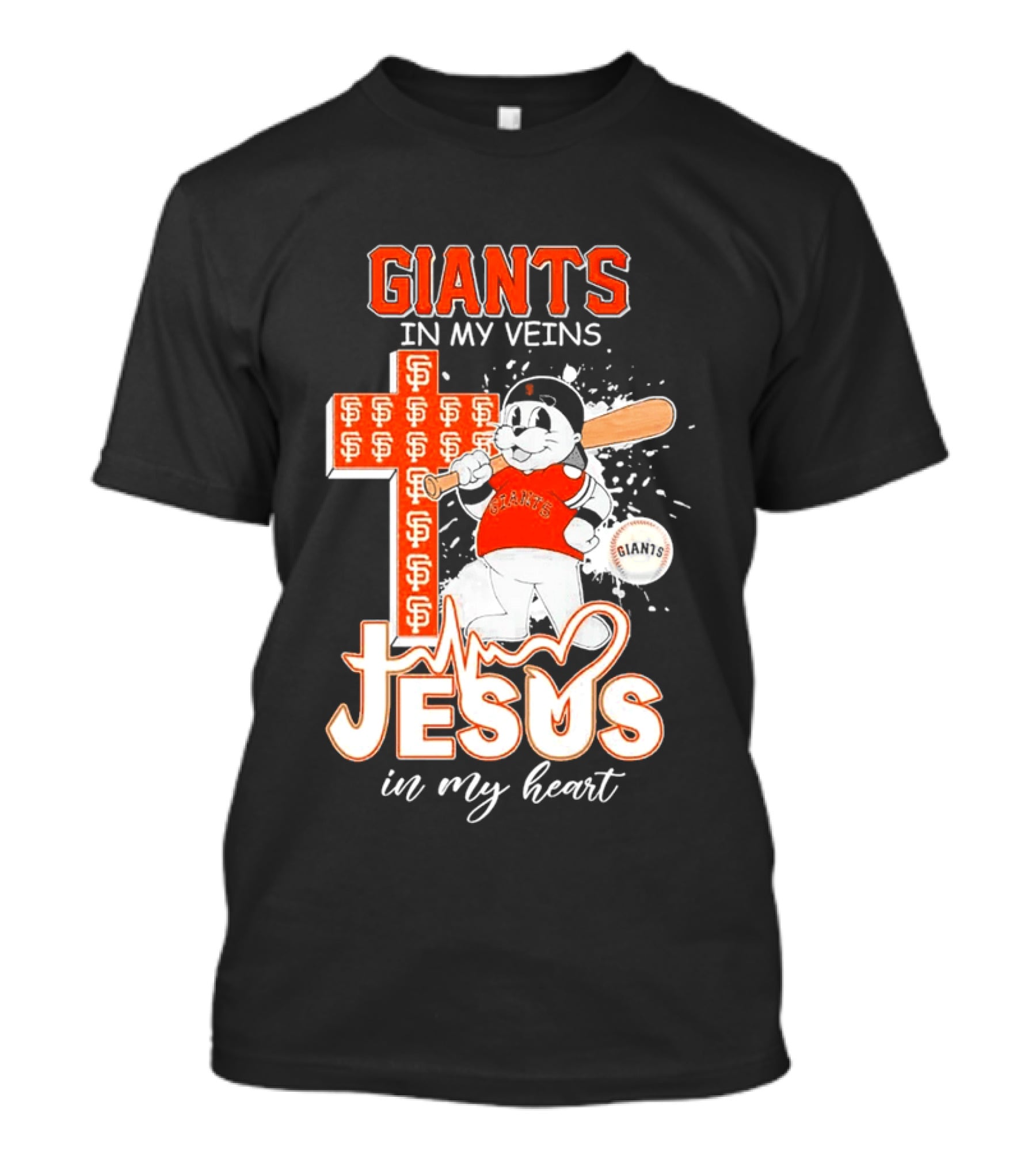 Giants In My Veins Jesus In My Heart Baseball Cross T-Shirt