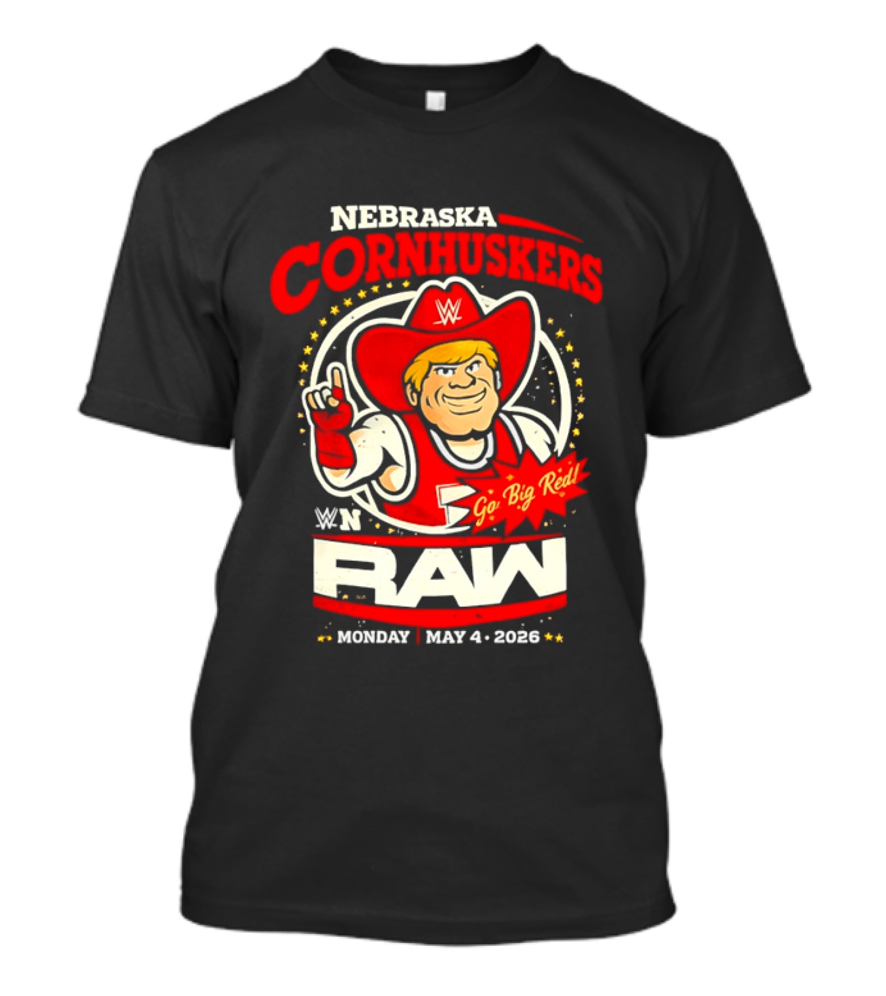 Nebraska Cornhuskers Herbie Husker WWE RAW Go Big Red May 4 2018 T-Shirt