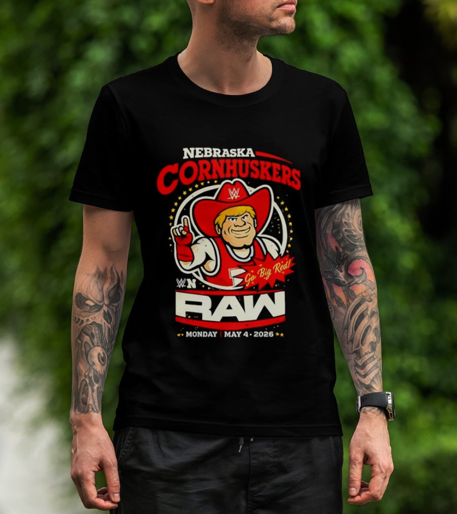 Nebraska Cornhuskers Herbie Husker WWE RAW Go Big Red May 4 2018 T-Shirt
