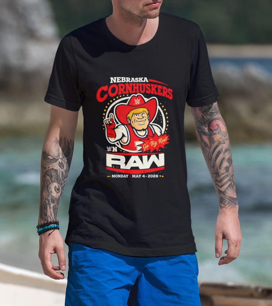 Nebraska Cornhuskers Herbie Husker WWE RAW Go Big Red May 4 2018 T-Shirt