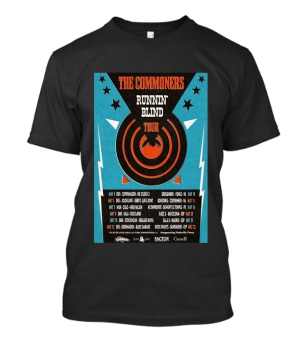 The Commoners Runnin Blind Tour 2026 Europe Dates Copenhagen Oslo Barcelona Madrid T-Shirt