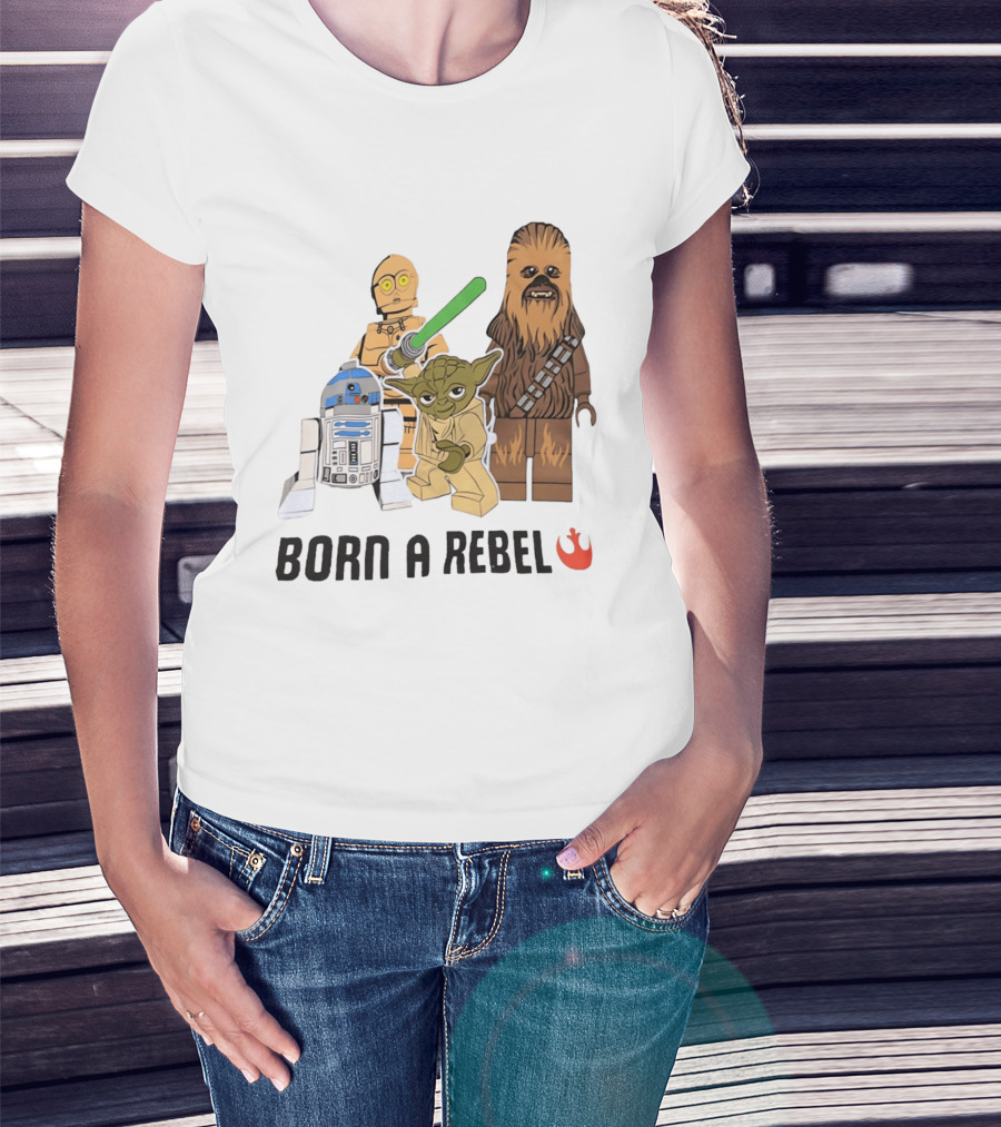 Born A Rebel Star Wars LEGO Characters Yoda Chewbacca R2 D2 C 3PO T-Shirt