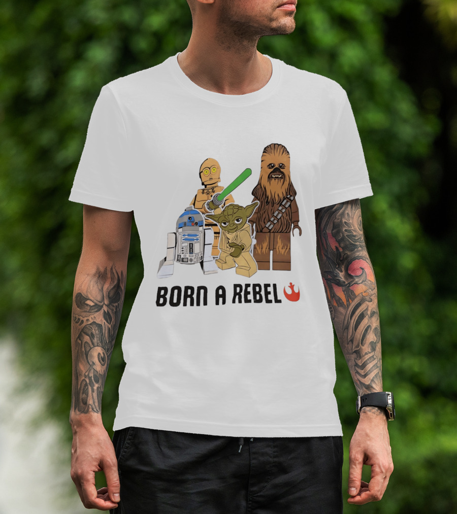 Born A Rebel Star Wars LEGO Characters Yoda Chewbacca R2 D2 C 3PO T-Shirt