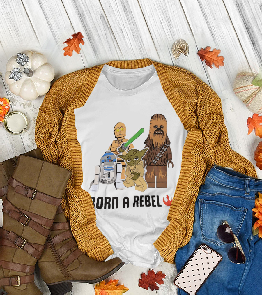 Born a Rebel Star Wars LEGO Characters Yoda Chewbacca R2 D2 C 3PO T-Shirt