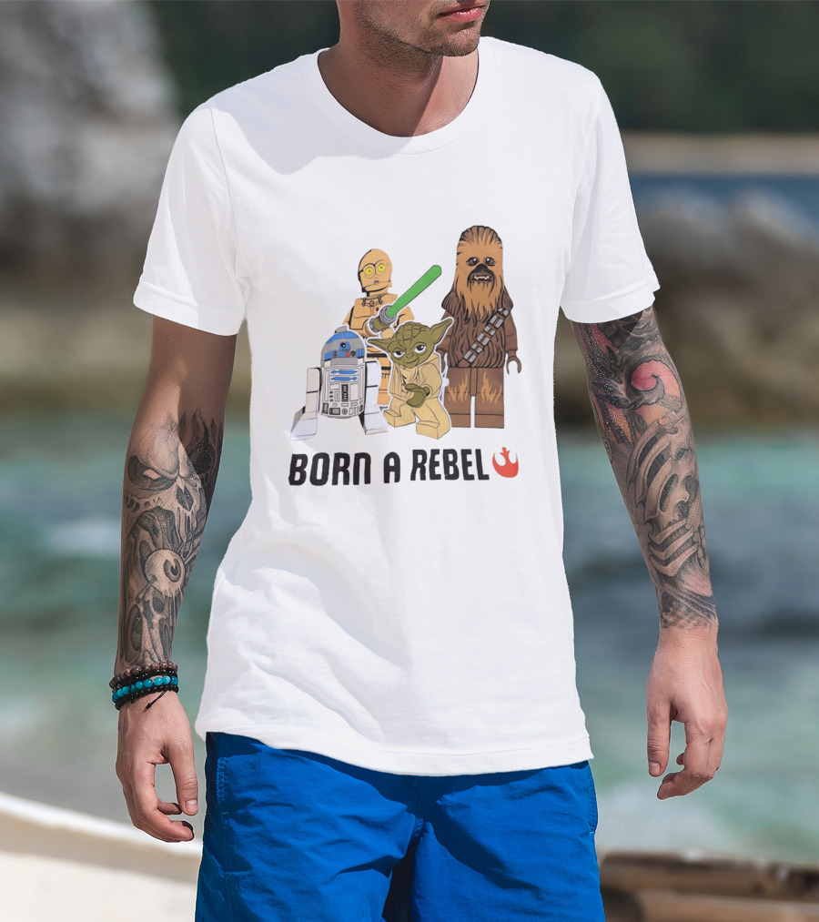 Born A Rebel Star Wars LEGO Characters Yoda Chewbacca R2 D2 C 3PO T-Shirt