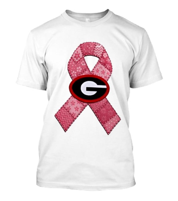 Georgia Bulldogs Patchwork Pink Ribbon Breast Cancer Awareness T-Shirt