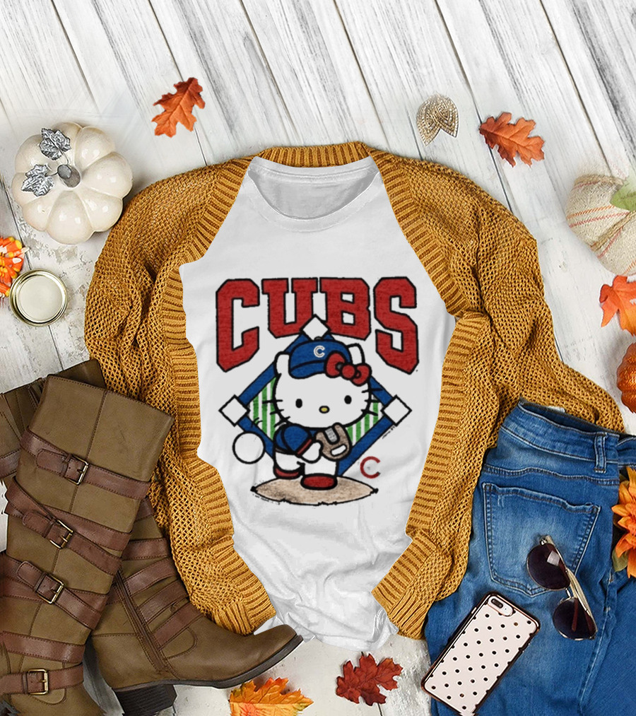 Hello Kitty Cubs Baseball Collaboration with Chicago Cubs Pitcher T-Shirt
