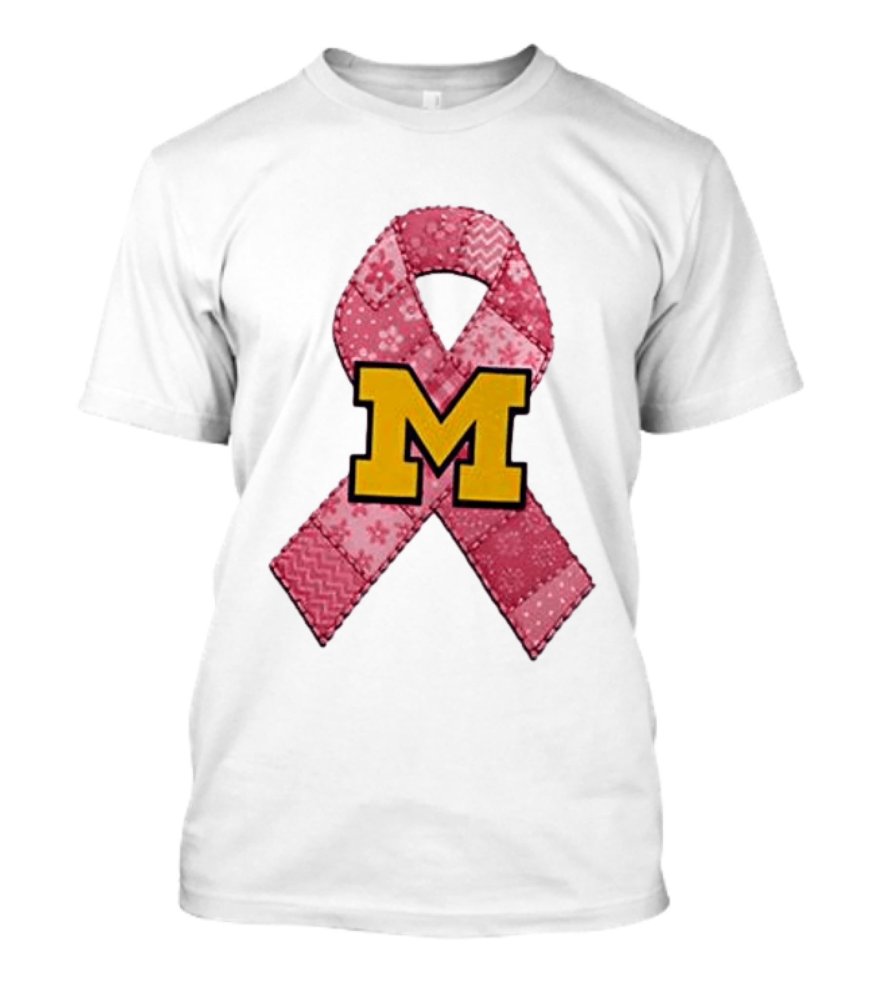 Michigan Wolverines Breast Cancer Awareness Pink Ribbon Patch T-Shirt