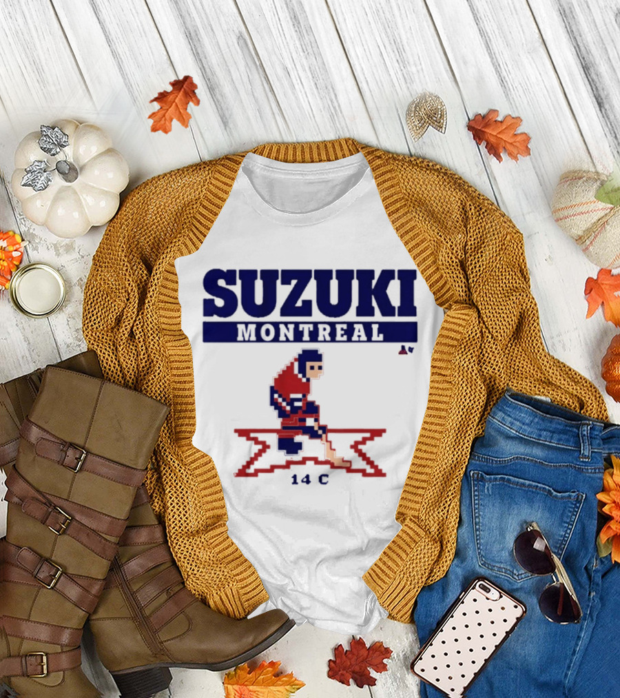 SUZUKI Montreal 14 C Red Hockey Player Pixel T-Shirt