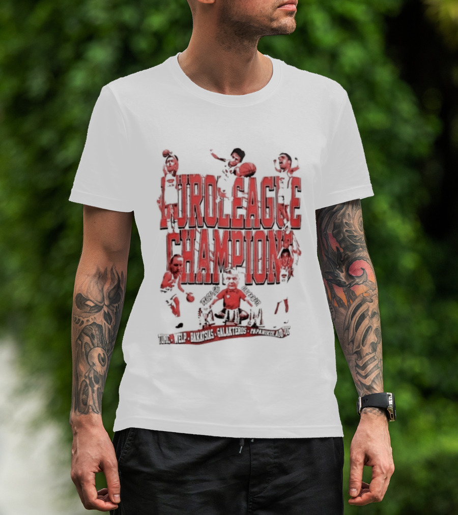 Olympiacos B.C Euroleague Champion Triple Crown Players T-Shirt