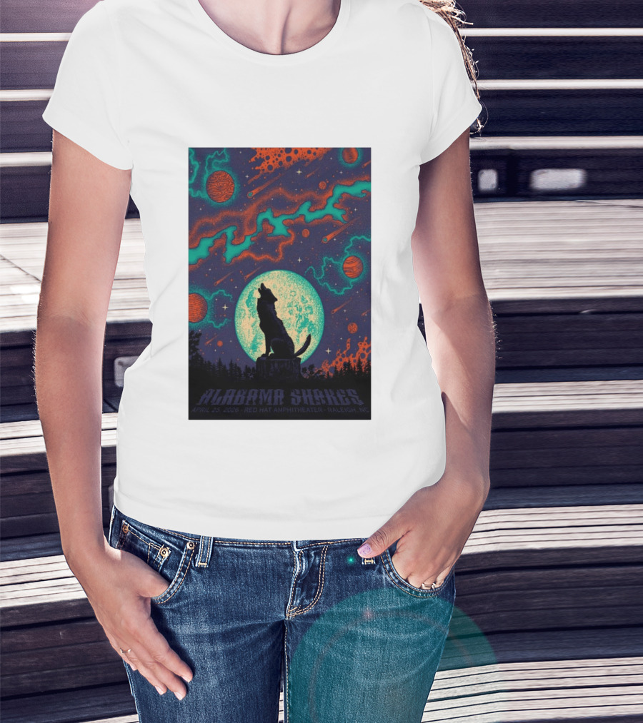 Alabama Shakes Apr 25 2026 Red Hat Amphitheater Raleigh NC Wolf Moon Cosmic Scene T-Shirt