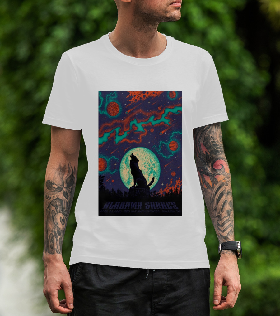 Alabama Shakes Apr 25 2026 Red Hat Amphitheater Raleigh NC Wolf Moon Cosmic Scene T-Shirt