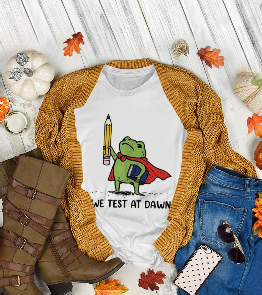 Teacher Frog We Test at Dawn Superhero Pencil and Calculator T-Shirt
