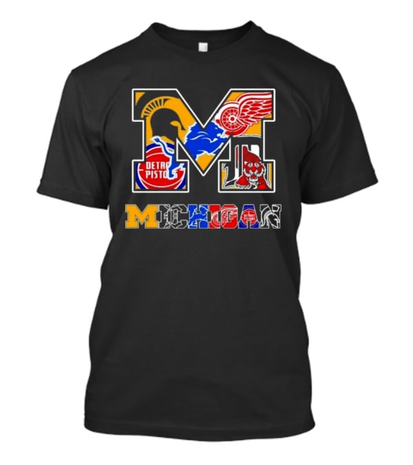 Michigan Sports Team Logos Mashup Detroit Pistons Red Wings Lions Spartans Tigers T-Shirt