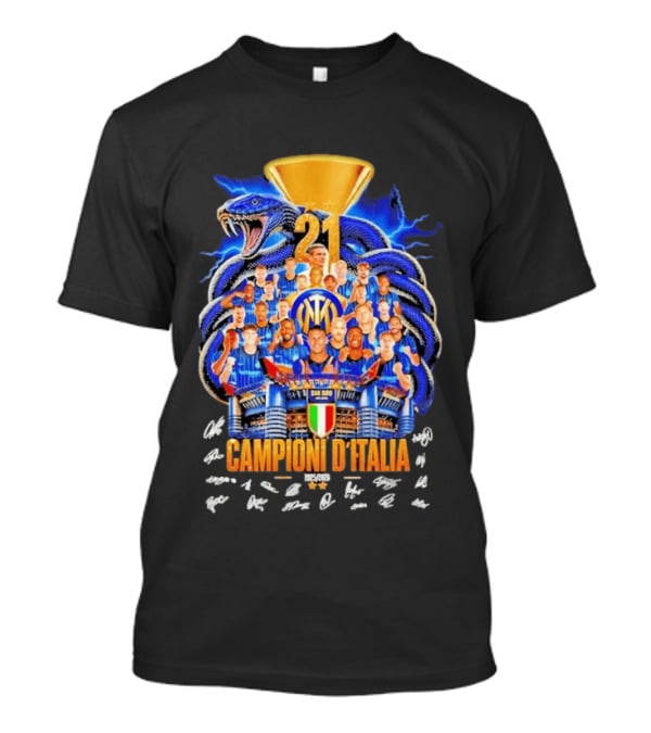 Inter Milan FC Campioni D'Italia 2025 26 San Siro Snake Trophy Signatures T-Shirt