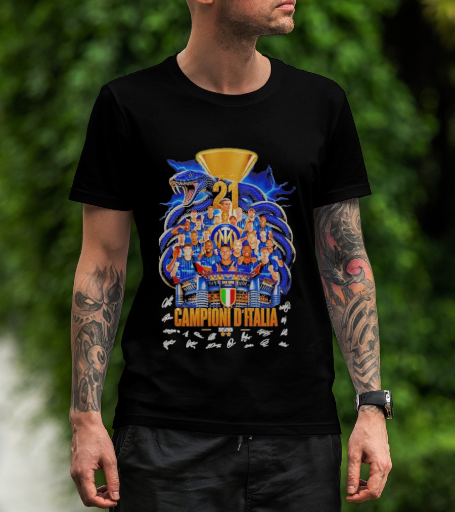 Inter Milan FC Campioni D'Italia 2025 26 San Siro Snake Trophy Signatures T-Shirt