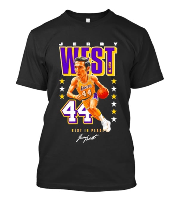 Jerry West Lakers 44 Rest In Peace Caricature Basketball Legend T-Shirt