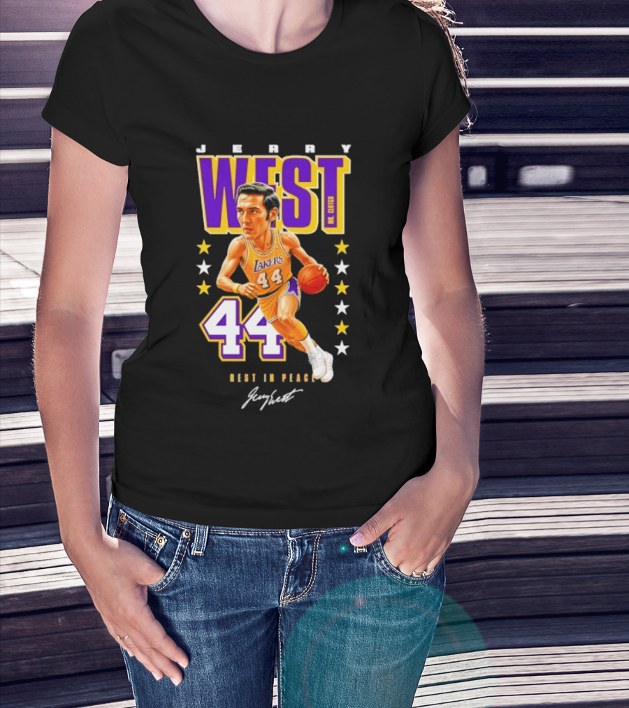 Jerry West Lakers 44 Rest In Peace Caricature Basketball Legend T-Shirt