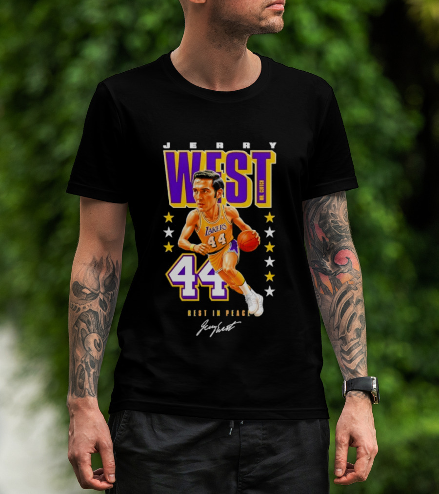 Jerry West Lakers 44 Rest In Peace Caricature Basketball Legend T-Shirt