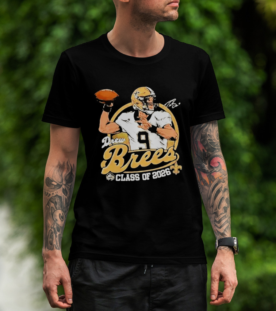 Drew Brees Class Of 2026 Vintage Football Quarterback Tribute NFL Fandom T-Shirt