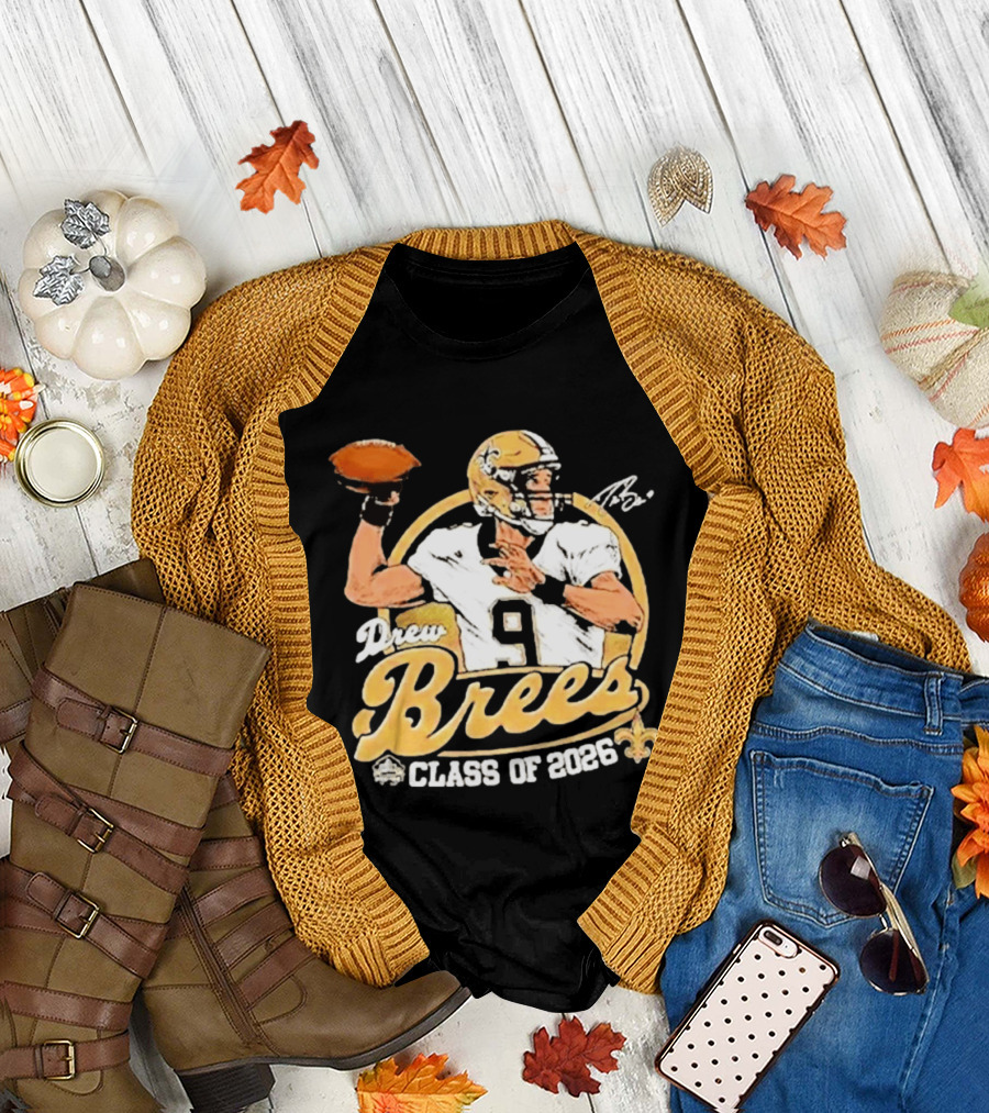 Drew Brees Class of 2026 Vintage Football Quarterback Tribute NFL Fandom T-Shirt