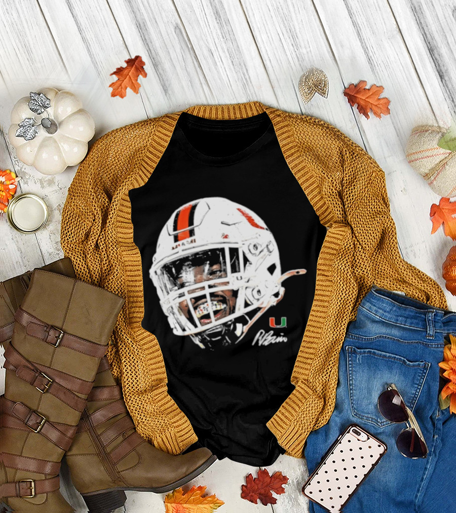 Miami Hurricanes Rueben Bain Jr. Game Face Helmet NCAA Football U T-Shirt