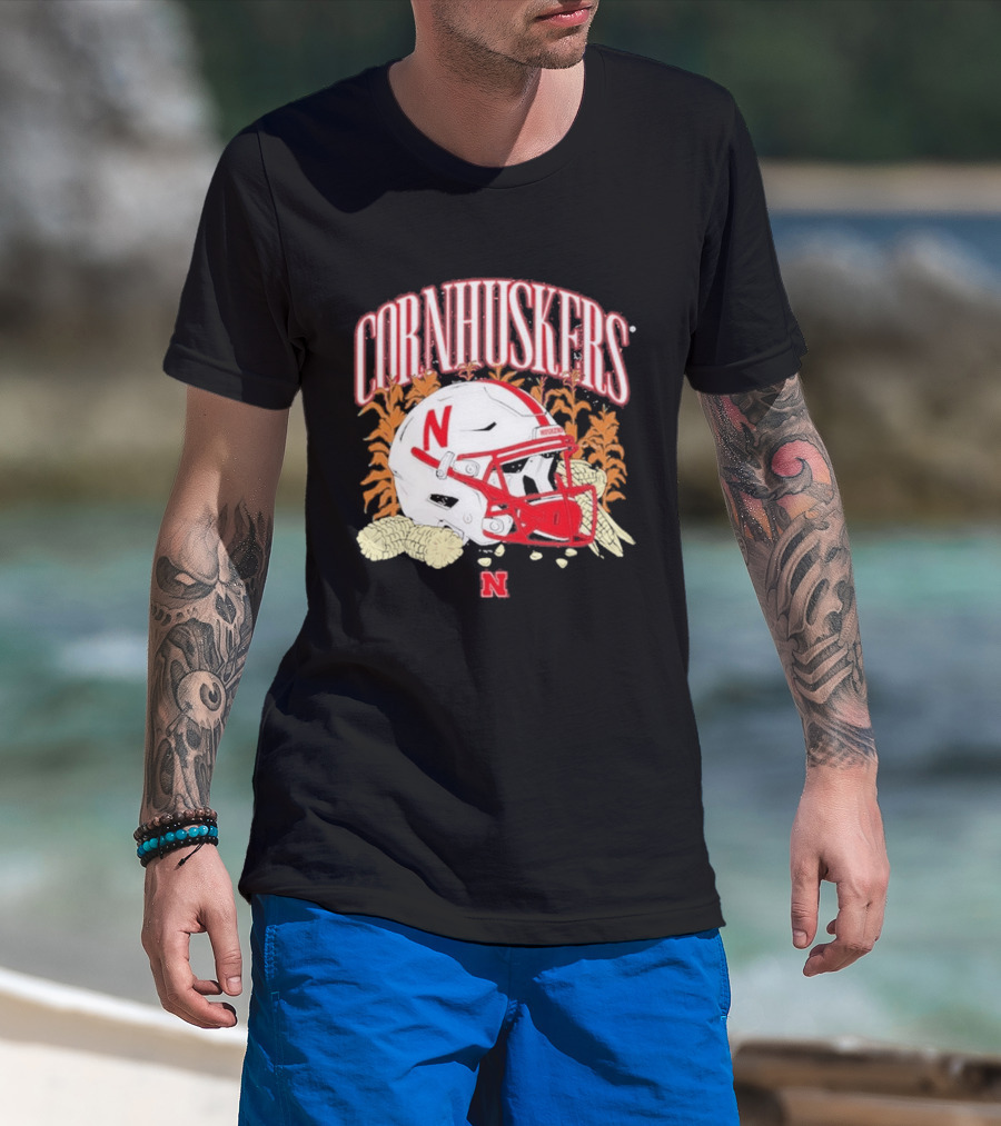 Cornhuskers Nebraska Football Helmet Ncaa Corn Stalks Iconic Red Letter N T-Shirt
