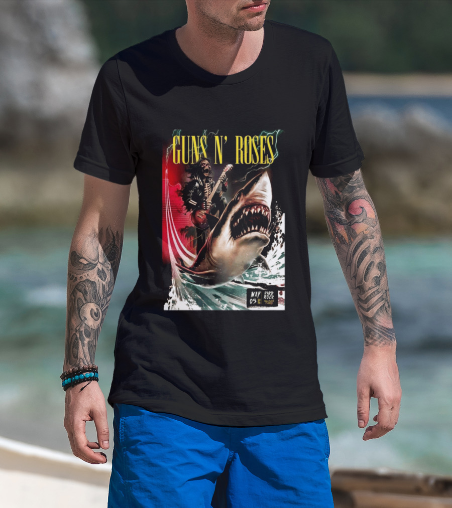 Guns N' Roses May 05 2026 Hard Rock Live Hollywood Concert Skeleton Guitarist Shark Wave T-Shirt
