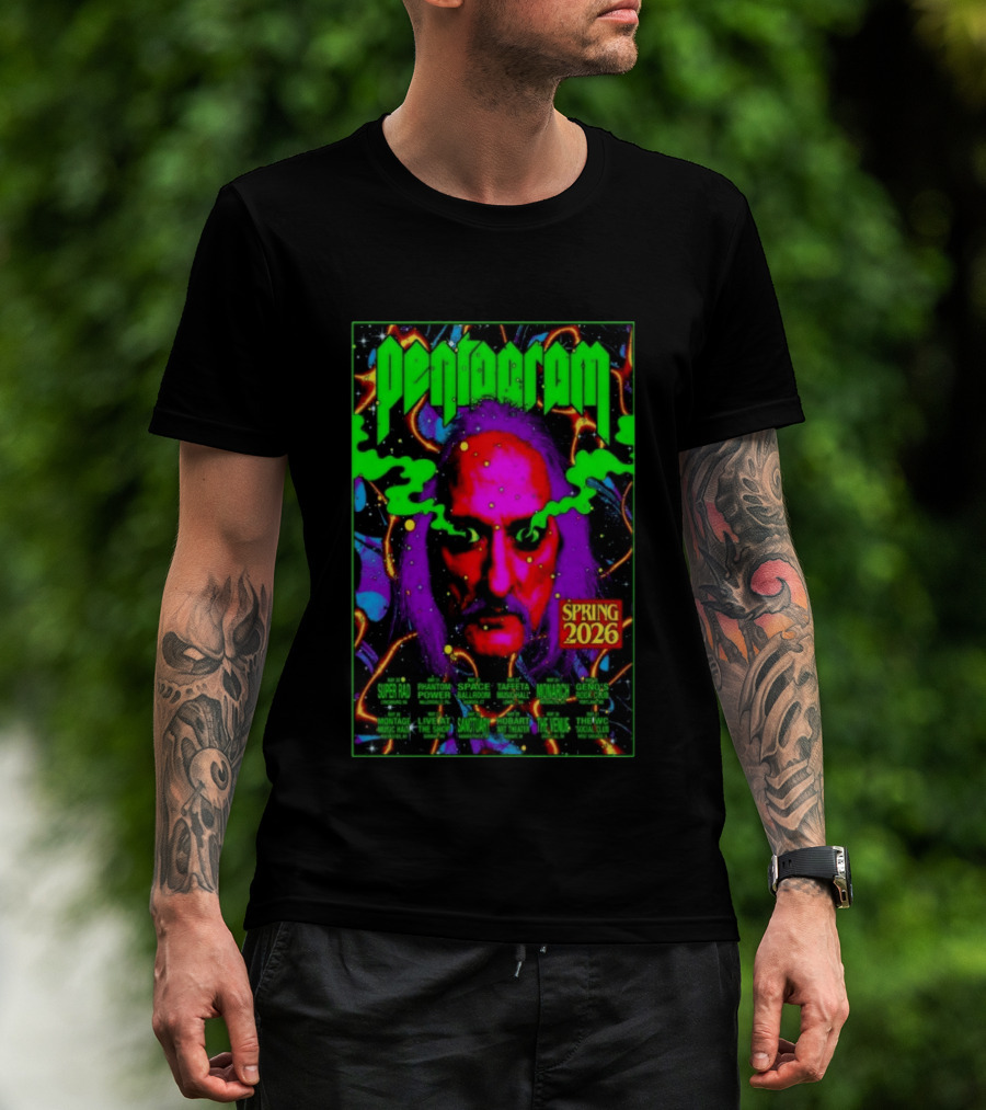 Pentagram Spring Tour May 2026 Psychedelic Neon Art With Iconic Face T-Shirt
