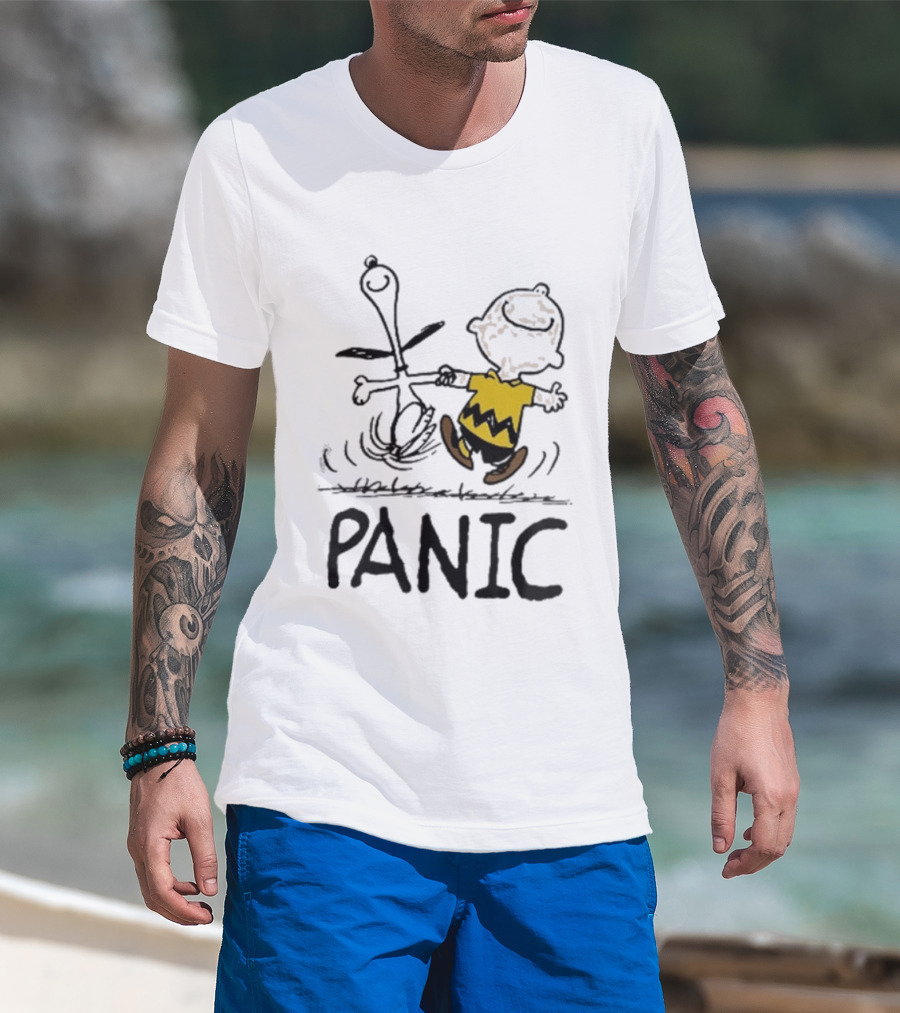 Charlie Brown Snoopy Panic Sometimes A Dog Is As Good As Any Man Peanuts Comic Strip Fun T-Shirt