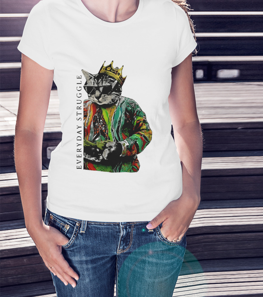 Everyday Struggle Notorious B.I.G Cat Meme Crown Sunglasses T-Shirt