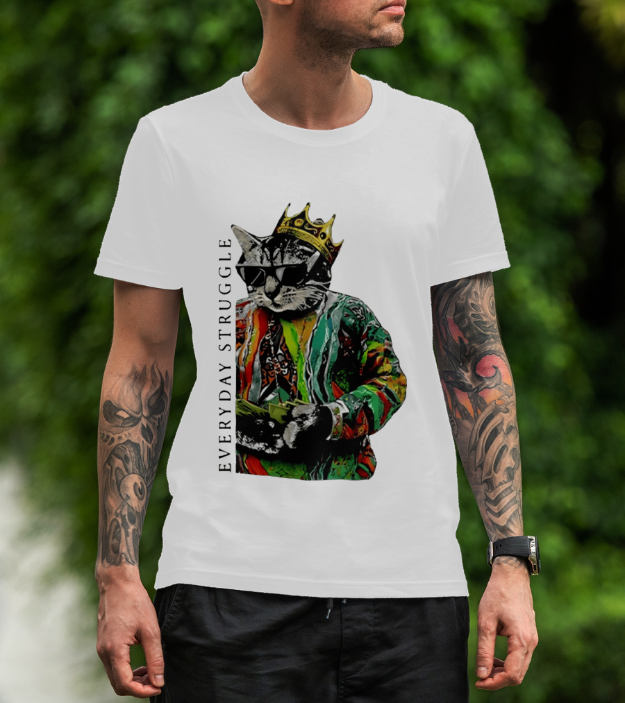 Everyday Struggle Notorious B.I.G Cat Meme Crown Sunglasses T-Shirt