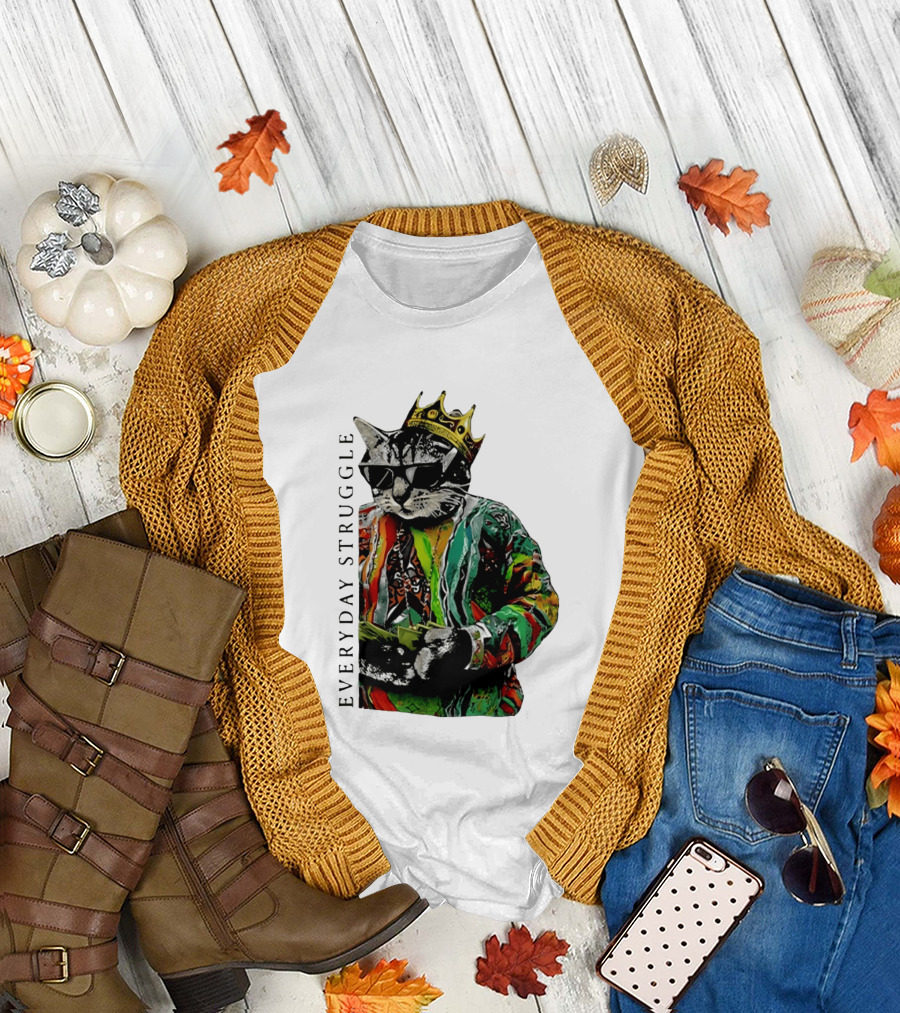 Everyday Struggle Notorious B.I.G Cat Meme Crown Sunglasses T-Shirt