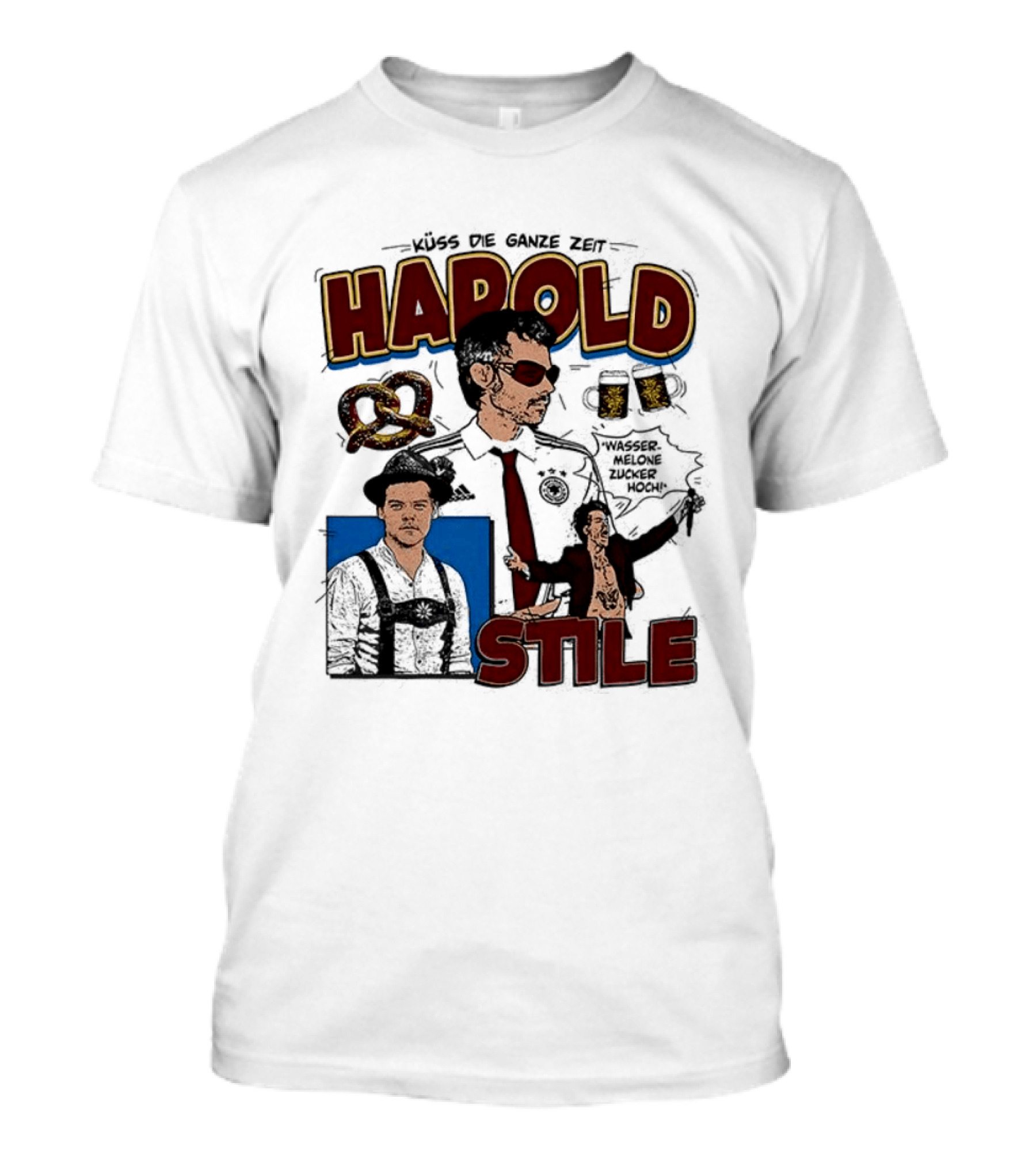 Harold Stile Kuss Die Ganze Zeit Comic Pretzel Sunglasses Police T-Shirt