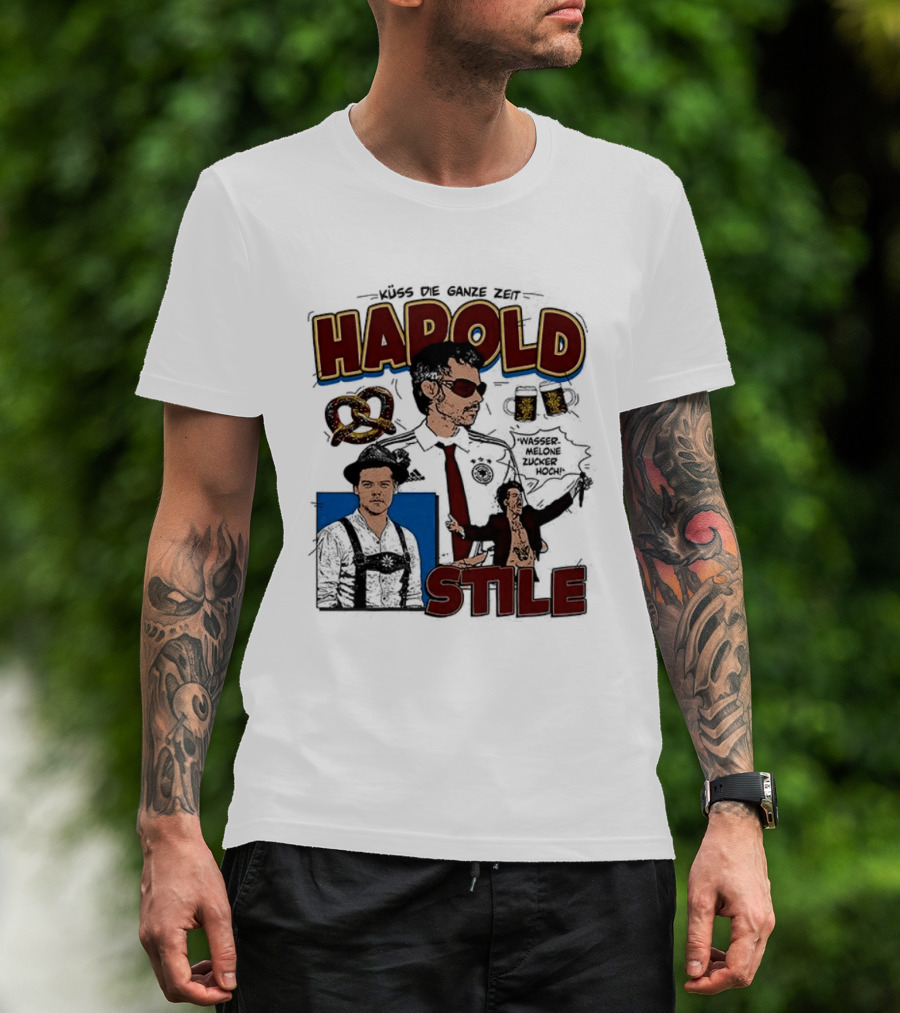 Harold Stile Kuss Die Ganze Zeit Comic Pretzel Sunglasses Police T-Shirt
