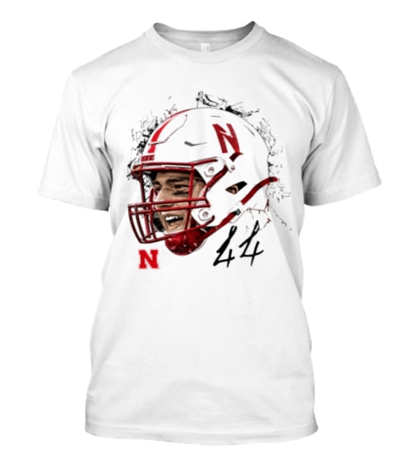 NCAA Football Nebraska Cornhuskers Luke Lindenmeyer Game Face 44 Helmet T-Shirt