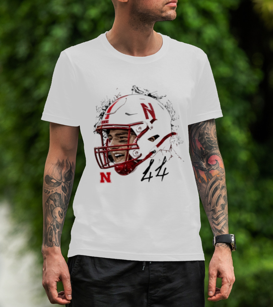 NCAA Football Nebraska Cornhuskers Luke Lindenmeyer Game Face 44 Helmet T-Shirt