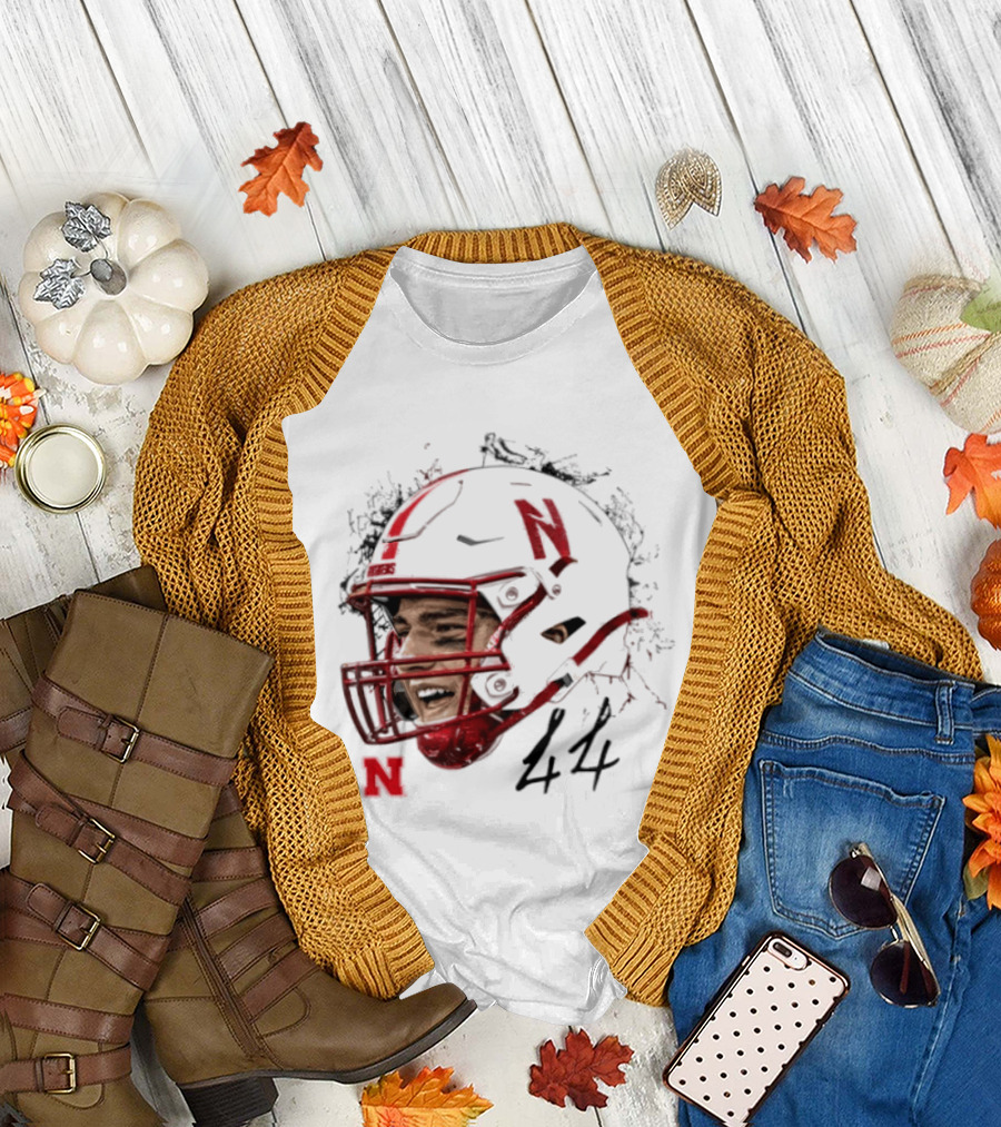 NCAA Football Nebraska Cornhuskers Luke Lindenmeyer Game Face 44 Helmet T-Shirt
