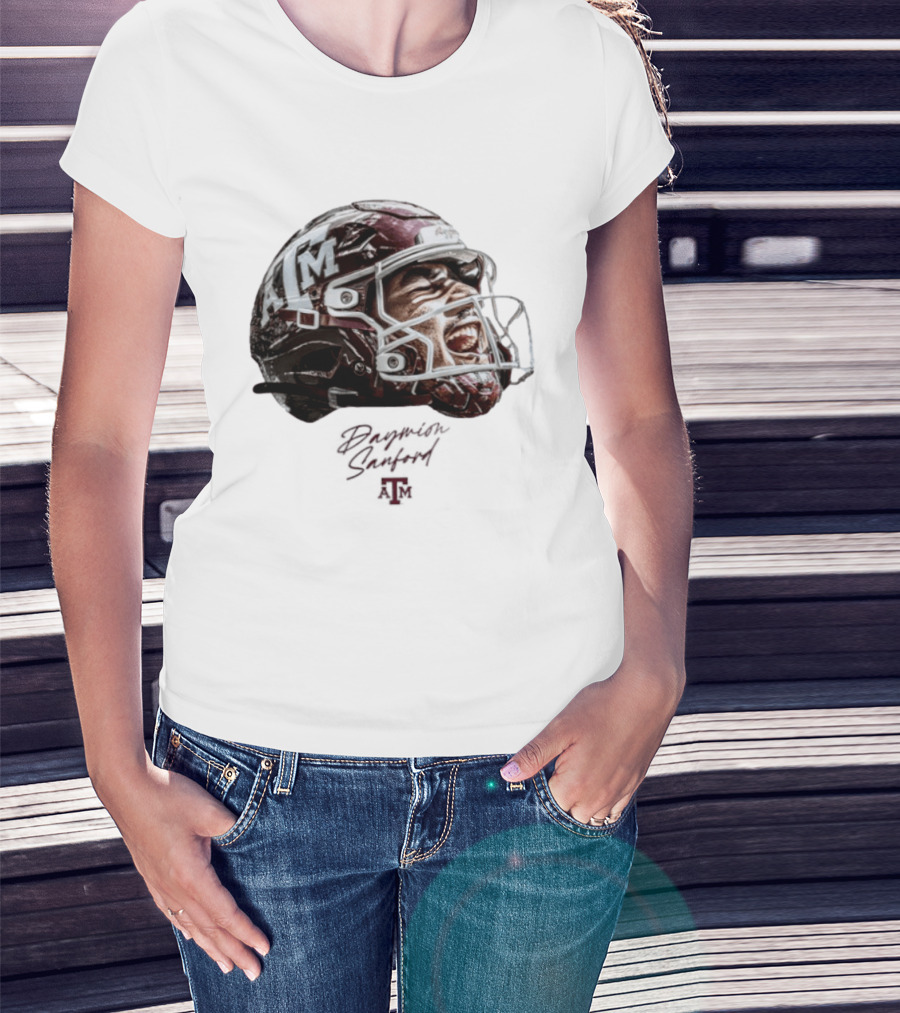 Texas A&M Aggies Football Helmet Game Face Daymion Sanford NCAA T-Shirt