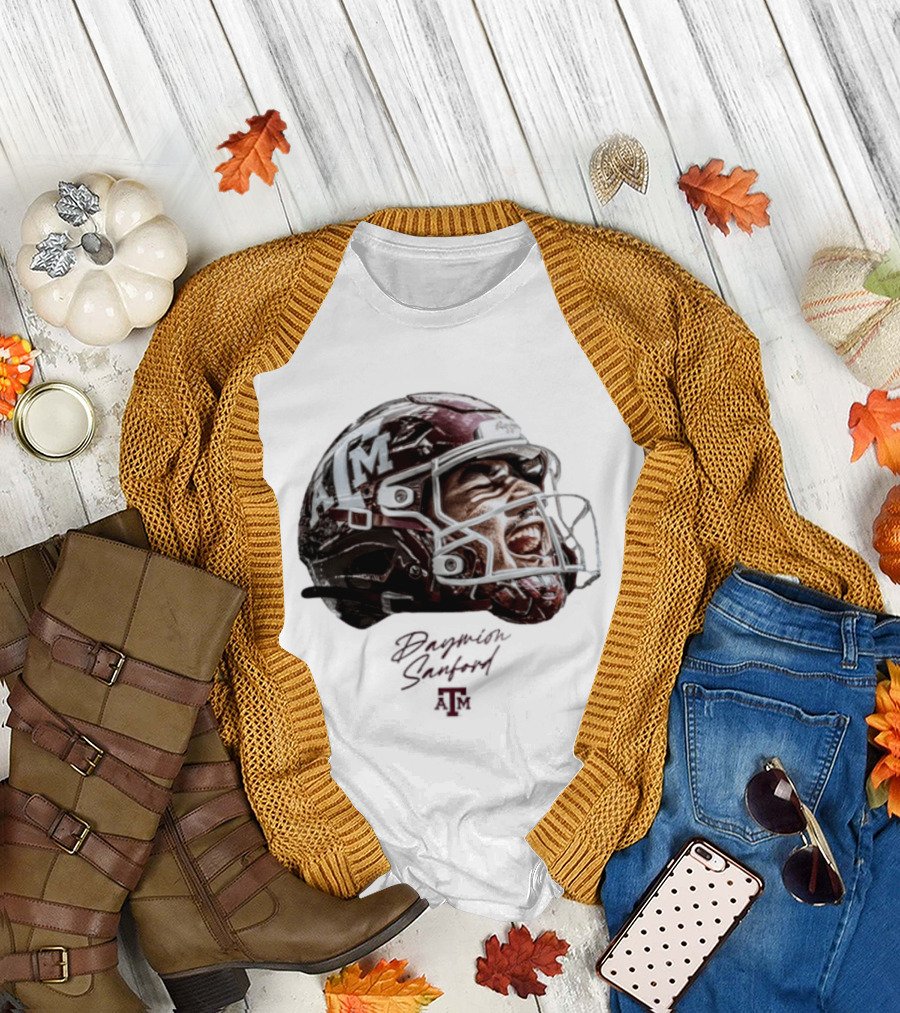 Texas A&M Aggies Football Helmet Game Face Daymion Sanford NCAA T-Shirt