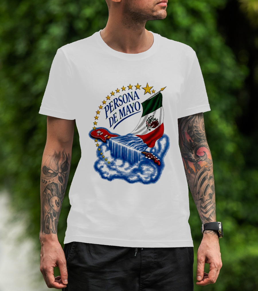 Persona De Mayo Mexican Flag Guitar Star Celebration T-Shirt