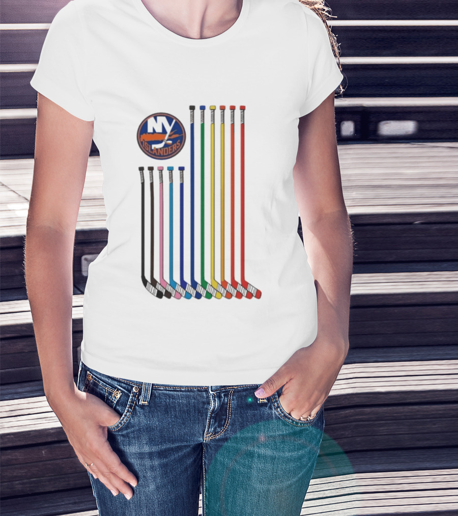 NY Islanders Rainbow Pride Night Hockey Sticks T-Shirt