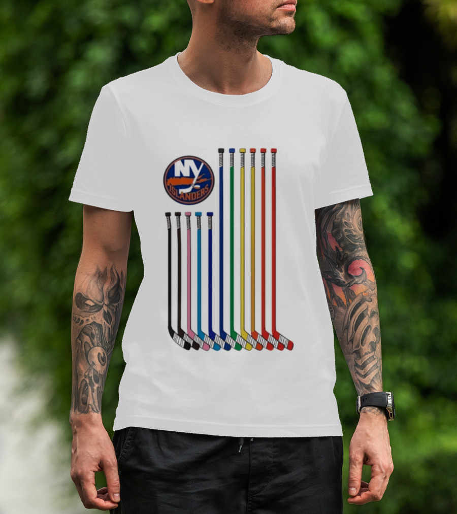 NY Islanders Rainbow Pride Night Hockey Sticks T-Shirt
